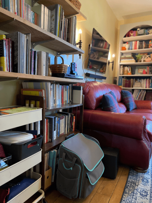 A well-organized homeschool room - bookshelf