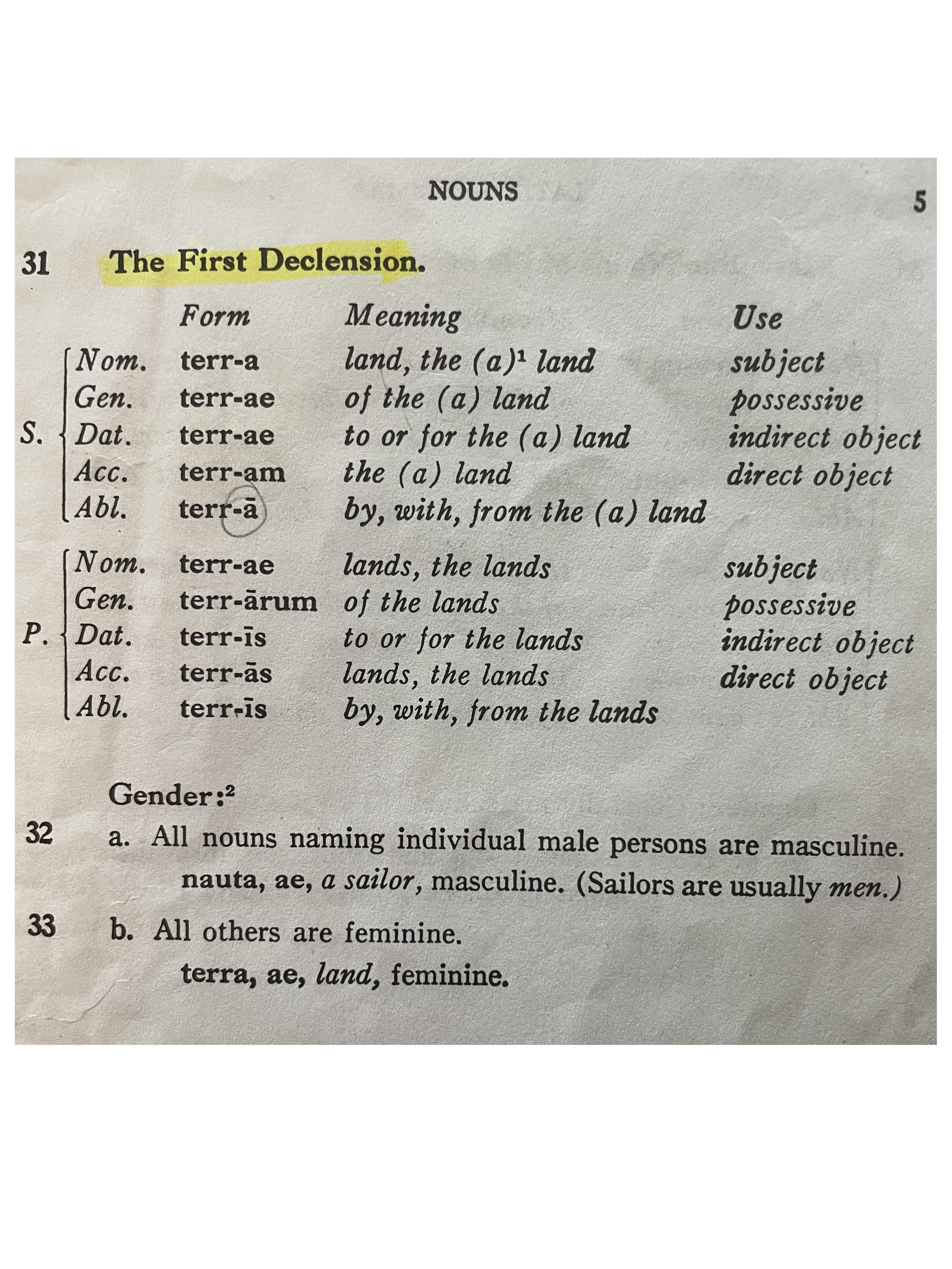 Henele Latin Noun Declension Chart