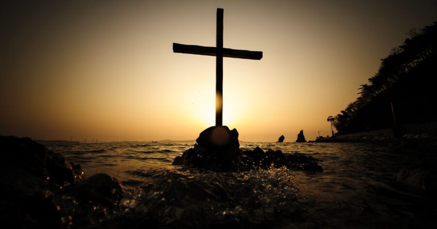 A cross on the ocean.