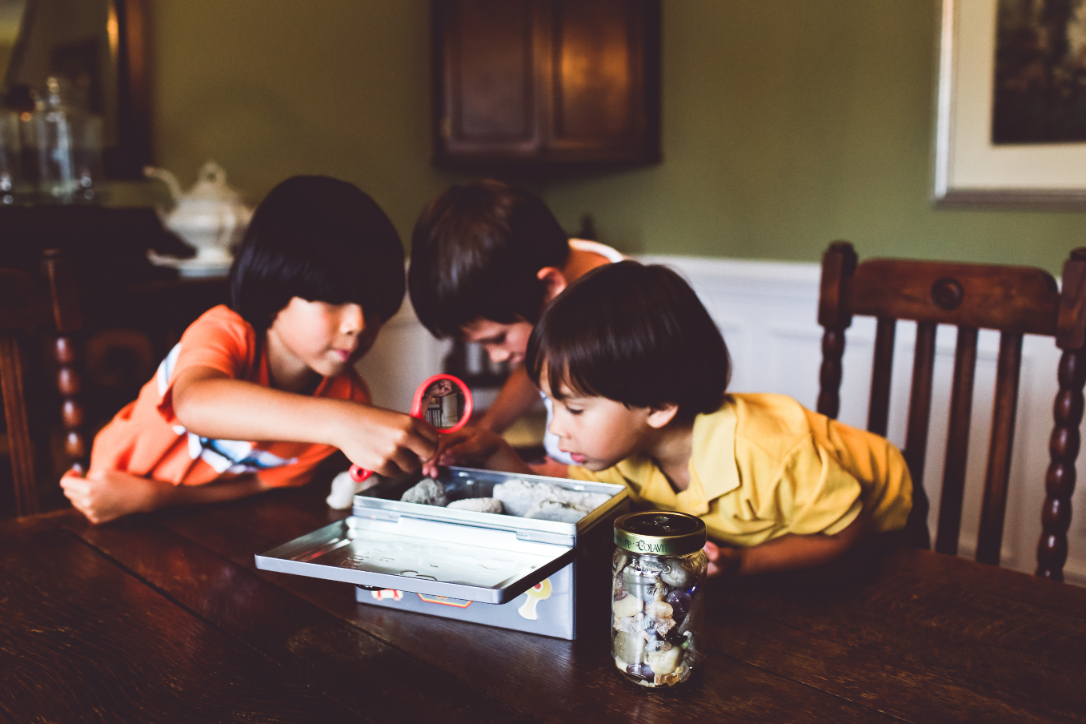 Young children studying