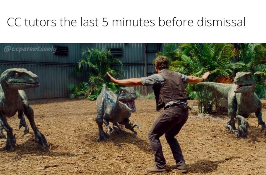 Memes: Keeping kids from rushing the door in the last five minutes of class is like holding velociraptors at bay. Jurassic community day.