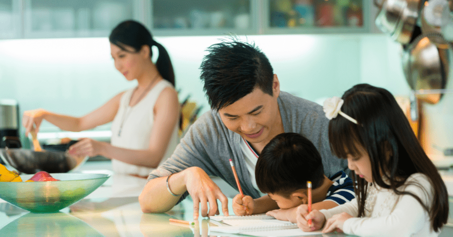 Homeschoolers in Taiwan: mom, dad, children.