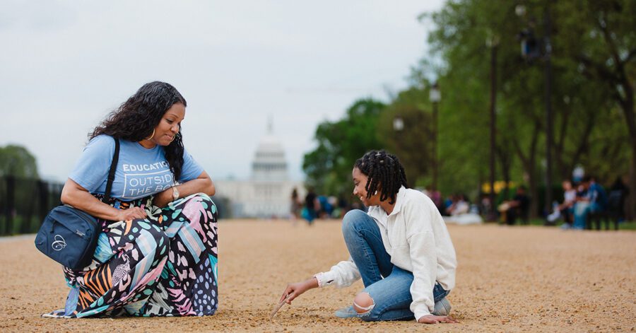 Homeschool mom and daughter exploring field trips in Washington DC at the Mall
