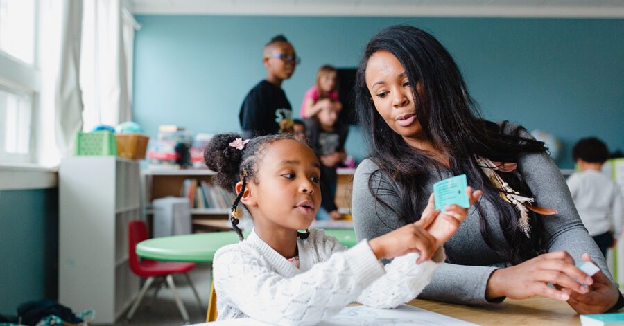 Homeschool family enjoys playing flashcard games