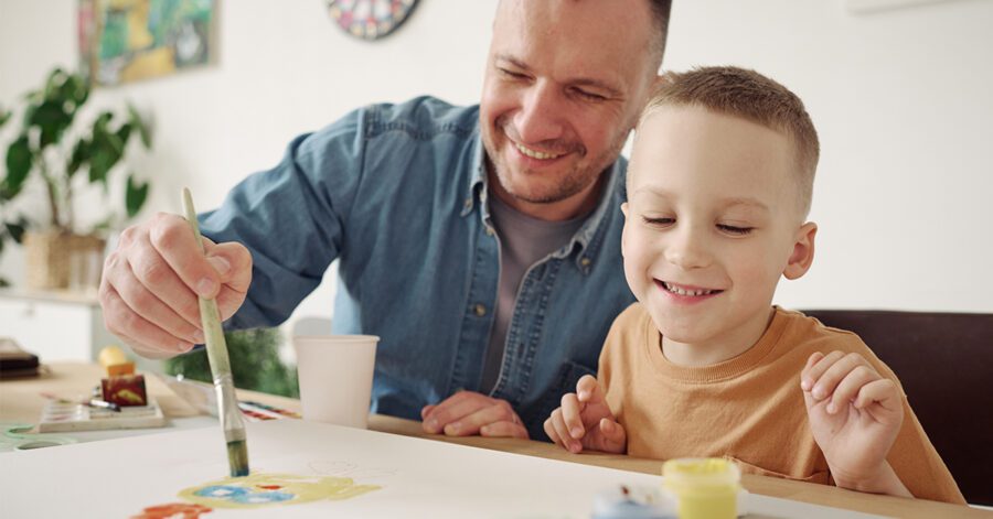 Homeschool father and son doing classical education fine arts