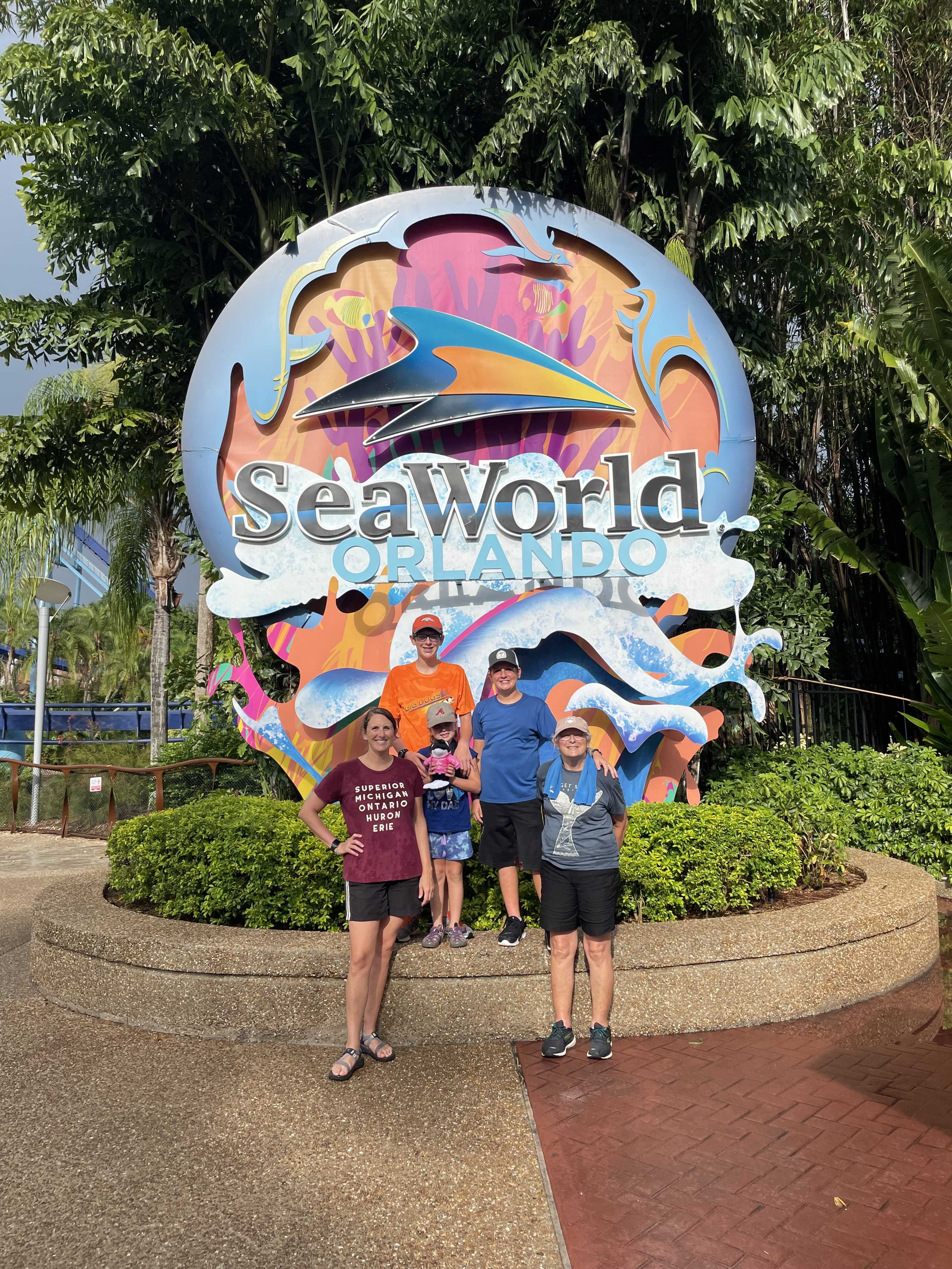 A family at Sea World on an Orlando homeschool field trip